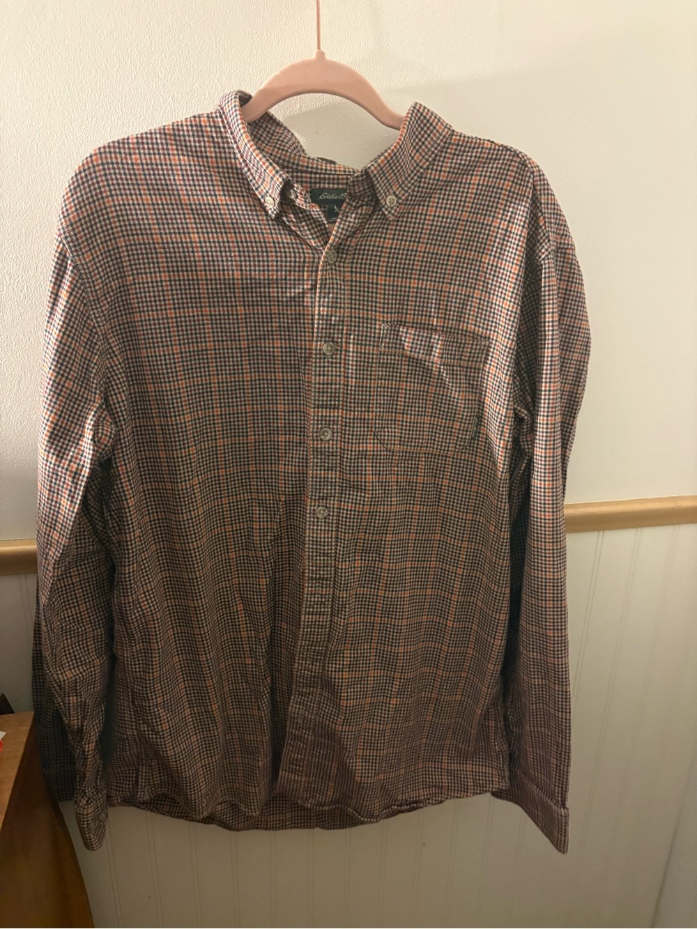 Eddie Bauer Men’s Large Tall Plaid Cotton Button-Down Shirt Long Sleeve